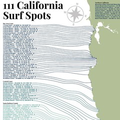 111 California Surf Spots Map Coastal Wave Guide Modern Surf Wall Art