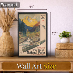 Retro National Parks Train Travel Poster Framed 11×17 USA Canada Wall Art Gift