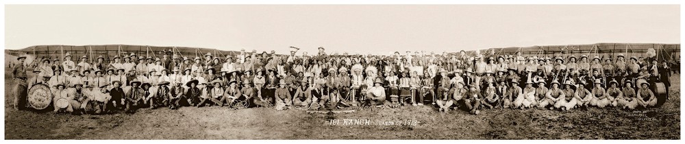 101 RANCH 1913 GROUP WITH WILL ROGERS PANORAMIC PHOTO