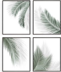 SET OF 4 ~ BOTANICAL PALM LEAVES PALE GREEN READY TO FRAME ART PRINTS ~ 8X10