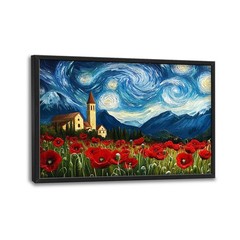 Starry Night Framed Wall Art for Living Room, Large Poppies Canvas Wall Decor…