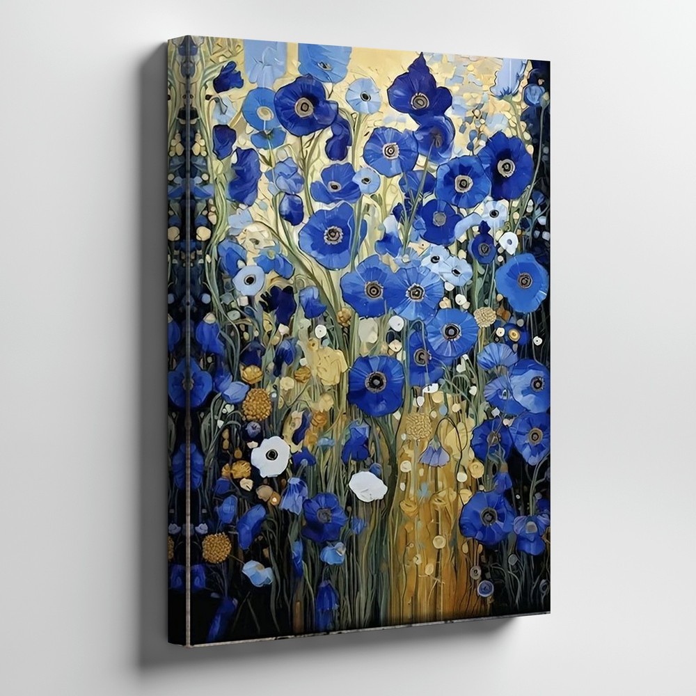 Blue And White Floral Canvas Wall Art Modern Abstract Flower Garden Decor Print