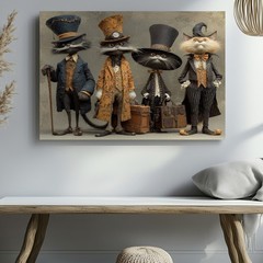 Whimsical Cats in Victorian Attire Canvas Wall Art Vintage Style Home Decor