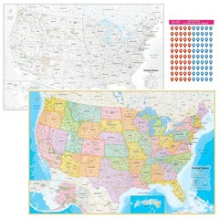 AquaShield Double-Sided United States, USA Map Waterproof Poster 24×36 – Fold…