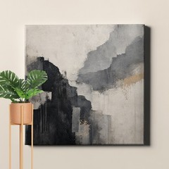 Neutral Black Gray Texture Art Print Minimal Abstract Painting Style