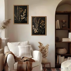 Dark Botanical Canvas Wall Art Vintage Moody Floral Prints with Wood Frame Da…