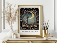 William Morris Moon and Stars Print – Celestial Botanical Wall Art Poster