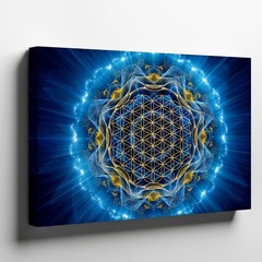 Radiant, Abstract Design Featuring A Golden Flower Of Life Pattern At Wall Art