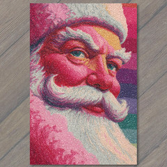 Art Print Santa Colorful Glitter Red Pink White Beard Classic Christmas Retro Fe