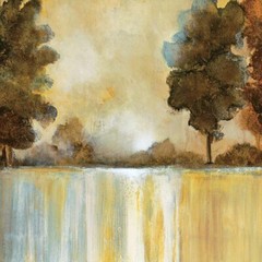 48W»x24H» MORNING MIST by CAT TESLA – DRIP TREES REFLECTIONS – CHOICES of CANVAS