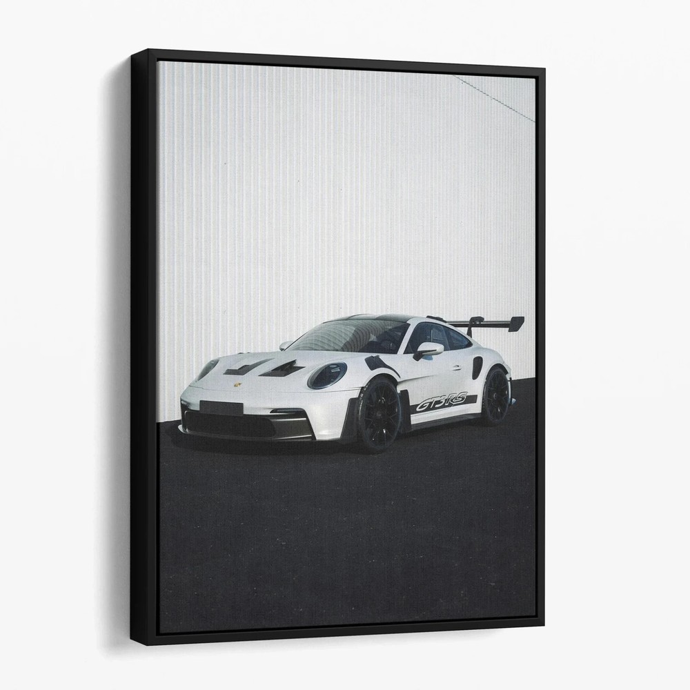 White and Black Porsche GT3 RS Vintage Sports Cars Canvas Print Wall Art