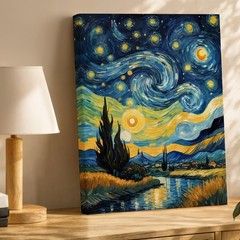 Starry Night Sky Canvas Wall Art Swirling Stars Landscape Painting Print Home