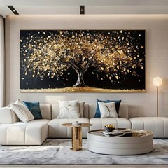 Abstract Golden Tree of Life Canvas Wall Art Black Golden Tree Canvas Painting