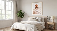 Terracotta Floral Dress Watercolor Poster Woman Straw Hat Wall Art Boho Print