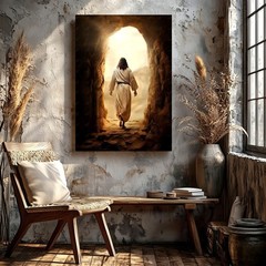 Wall Art Religious Figure From Cave Walking Light Spiritual Aesthetic Print