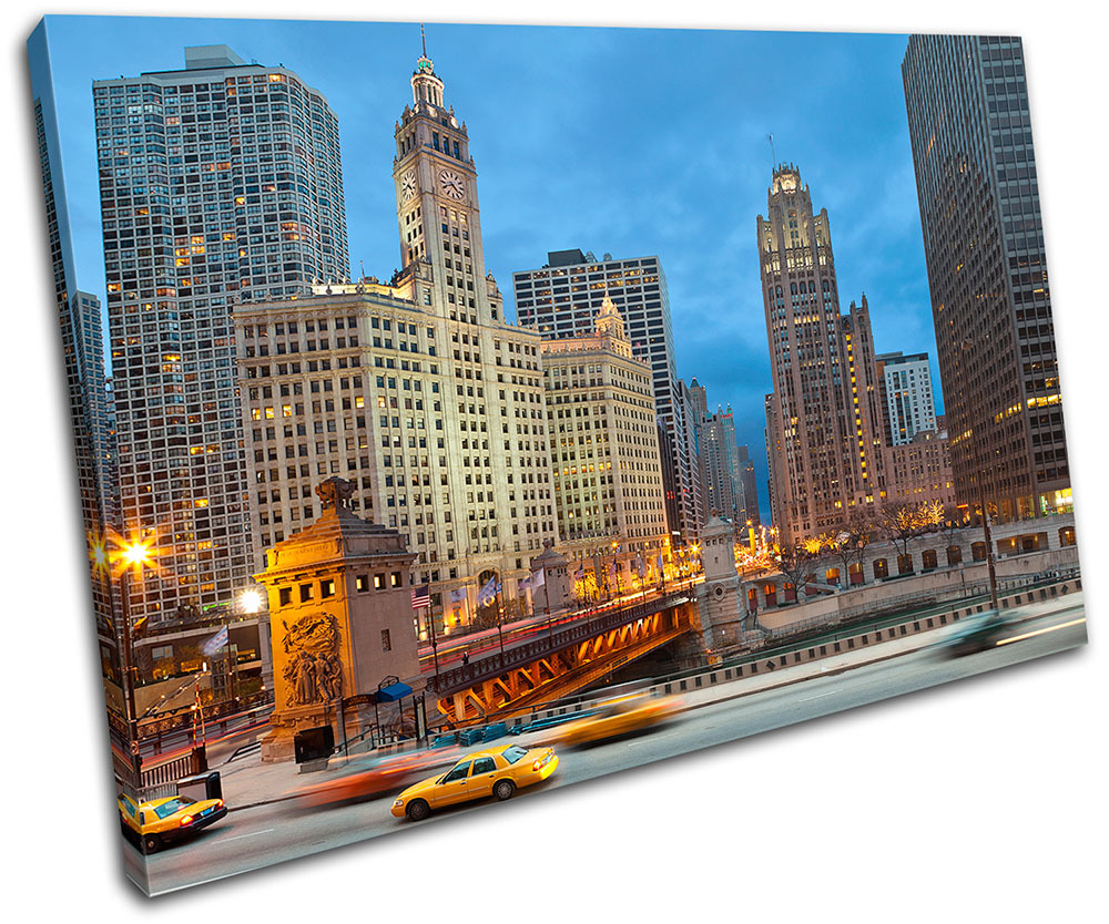 Chicago Cityscape City SINGLE CANVAS WALL ART Picture Print VA