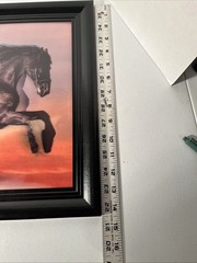 Black Horse Galloping At Sunset Black Framed 3D Image