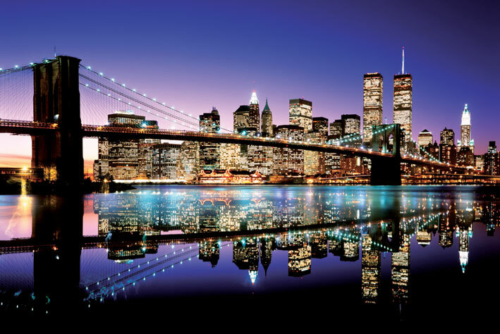 BROOKLYN BRIDGE NYC SKYLINE TWIN TOWERS NEW YORK CITY 24X36 POSTER COLORFUL GIFT