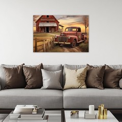 Vintage Farmhouse Wall Art Rustic Barn And Truck Pictures Print Farm Scene Ar…