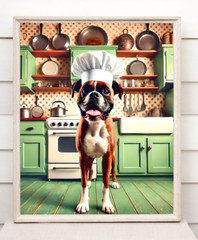 Boxer Dog Chef Kitchen Art Print – Cute Retro Wall Decor for Dog Lovers