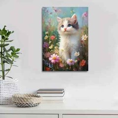 Cute Ragdoll Kitten Among Flowers And Plants Painting Metal Print Ready to Hang