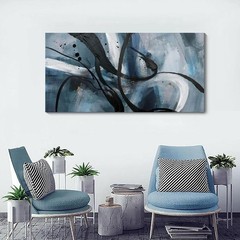 Abstract Canvas Wall Art Black And White Graffiti Lines Simple Art Modern Abs…