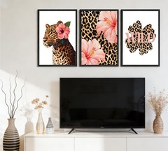 3 Pcs Trendy Leopard Print Poster Wall Art,Pink Cheetah Wall Decor, Hibiscus …