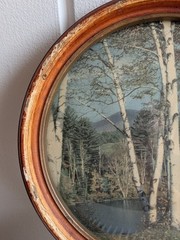Vintage Peter Watson Studio Birch Tree Landscape Round Bubble Cottage Art Frame