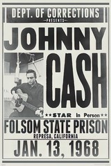 Johnny Cash – Music Poster (Folsom State Prison, Jan. 13, 1968 Promo) (24 x 36″)