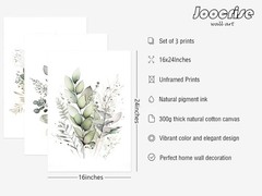 Joocrise 3 Pack Botanical Wall Art 16×24 Inch Unframed Watercolor Prints