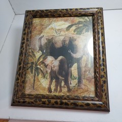Set Of 5 Vintage African Wildlife Framed Art Prints With Leopard Pattern Frames