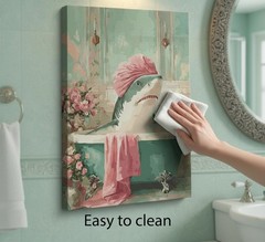 Funny Bathroom Canvas Wall Art Eclectic Shark in Bathtub Poster Print