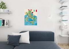 Italian Tourist and Travel Destinations Illustrated Map Art Print Poster 24×36