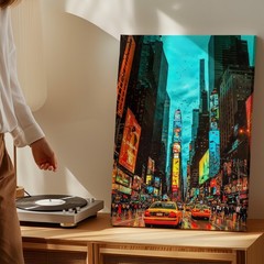 Times Square New York City Yellow Taxi Canvas Wall Art Urban Cityscape Print