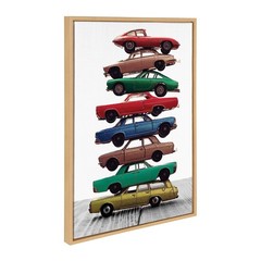 Sylvie Stacked Cars Vertical Framed Canvas Wall Art by Saint and Sailor Studi…