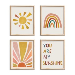 Boho Rainbow Nursery Art Set of 4 – You Are My Sunshine Wall Prints, Kids Roo…