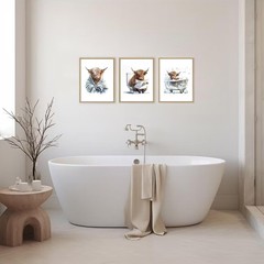 Cute Highland Cow Art Prints, Funny Bathroom Canvas Wall Decor Rustic Farmhouse