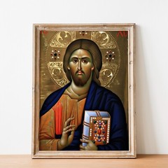Christ Pantocrator Icon Aghiou Pavlou Monastery Mount Athos Wall Art Print
