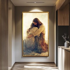 Jesus Christ Embracing Woman Canvas Wall Art Christian Spiritual Decor