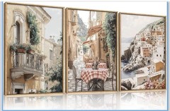 Set of 3 Framed Vertical Cityscape Architecture Wall Art Prints, Multicolor