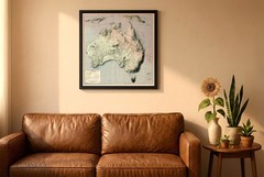 Australia Map, Australia 2D Relief Map, Australia Vintage Map – 2D Flat Print