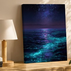 Galaxy Night Sky And Ocean Waves Canvas Art Modern Coastal Wall Decor 79 Print