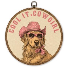 Western Cowgirl Dog Portrait Wall Art Decor, Retro Western Pet Artwork for Te…