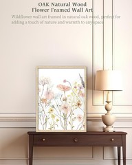 Natural OAK Wood Framed Combined Floral Wall Art, 12×16 in Set of 3 Color Wil…