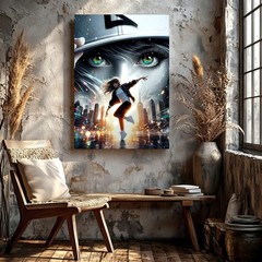 Wall Art Urban Dancer Girl City Skyline Surreal Portrait Canvas Print Poster