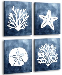 Sea Coral Starfish Sand Wall Art, Set of 4 Framed Canvas Prints, 8×10 Inch Co…