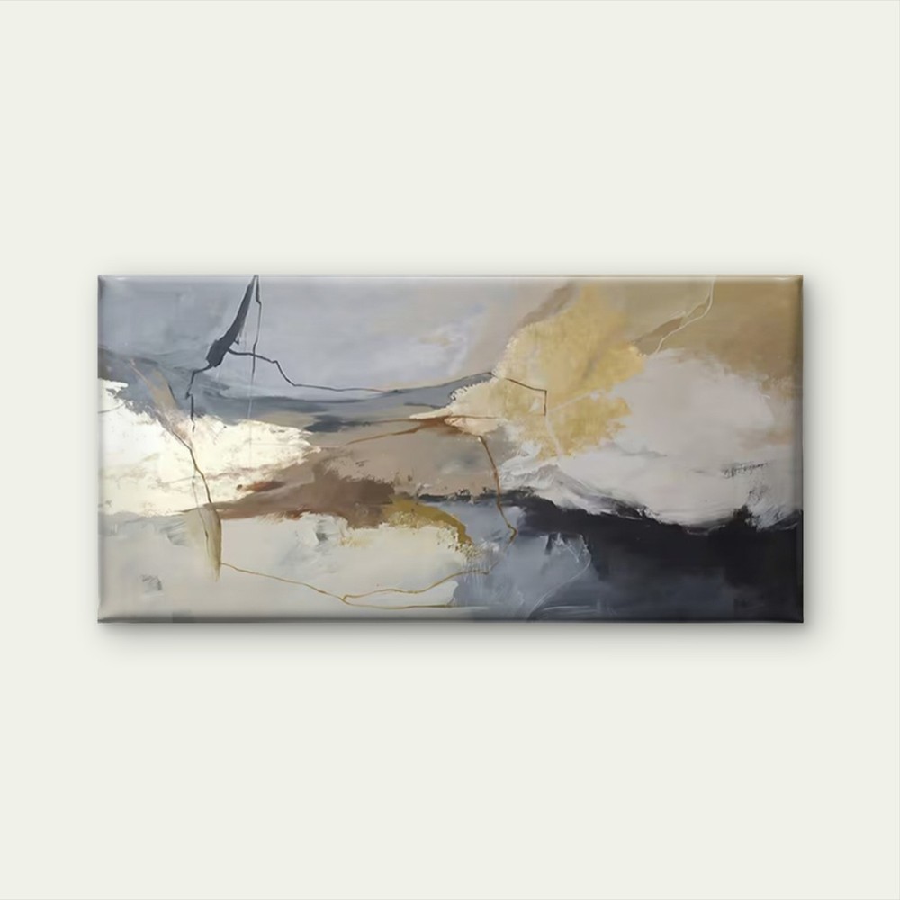 Abstract Beige Gray White Black Brown Unframed Canvas Painting for Living
