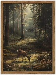 Vintage Forest Deer Canvas Wall Art – Rustic Home Decor