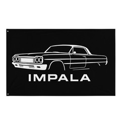 Impala Wall Banner Flag – Black with White Car & Impala Logo – Garage Decor