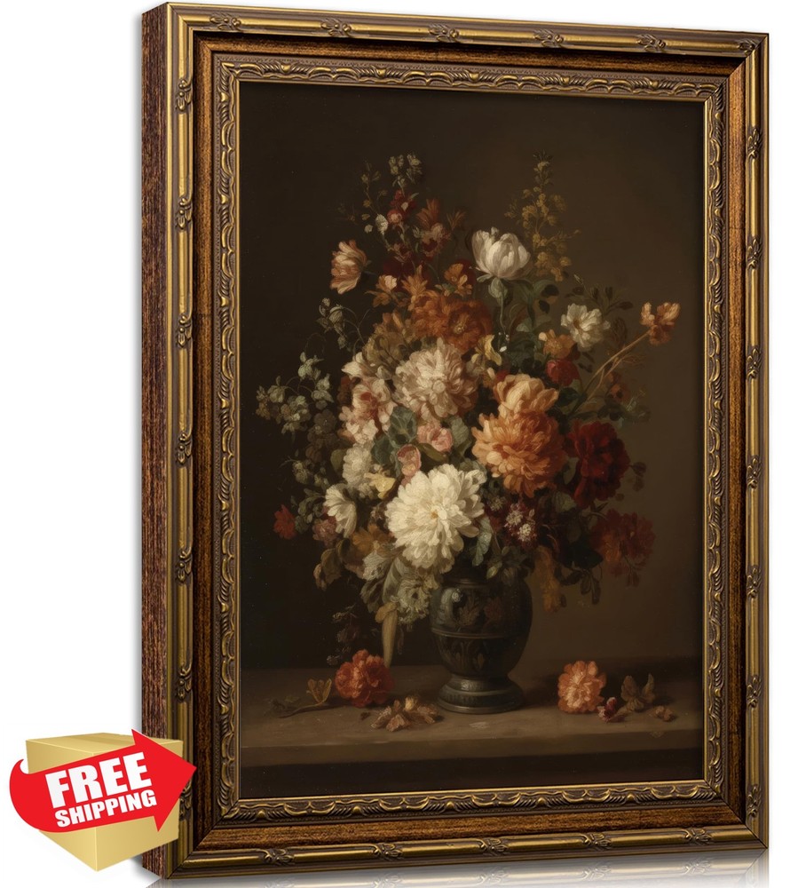 OBTRTS Vintage Dark Flowers Floral Wall Art